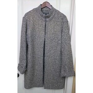 Y2K Lafayette 148 Open Front Wool Boucle Tweed Black Gold Longline Coat Size 8